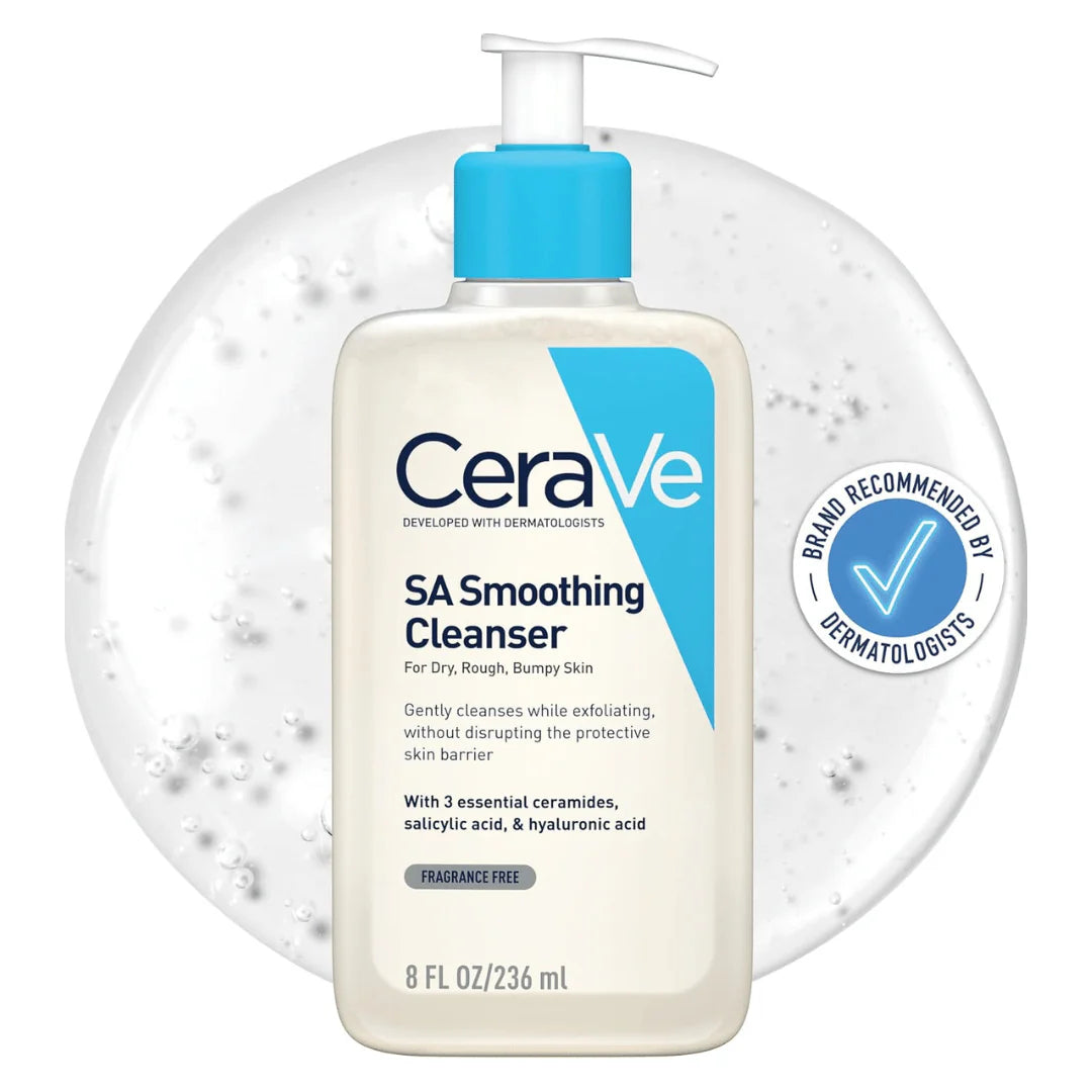 CeraVe SA Smoothing Cleanser | Face and Body Salicylic Acid Wash and Exfoliant for Normal, Dry and Rough Skin with Hyaluronic Acid, Niacinamide and Ceramides| Fragrance Free Non-Comedogenic | 236 ML