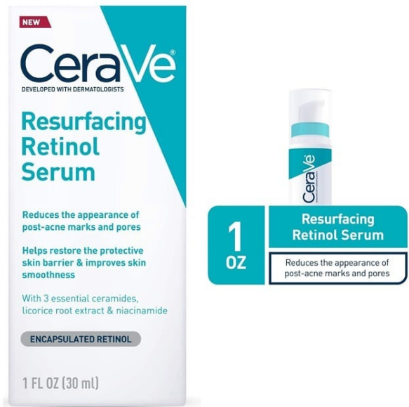 CeraVe Retinol Serum for Post-Acne Marks and Skin Texture | Pore Refining, Resurfacing, Brightening Facial Serum with Retinol and Niacinamide | Fragrance Free, Paraben Free & Non-Comedogenic| 1 Oz