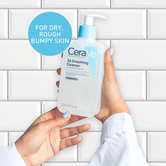 CeraVe SA Smoothing Cleanser | Face and Body Salicylic Acid Wash and Exfoliant for Normal, Dry and Rough Skin with Hyaluronic Acid, Niacinamide and Ceramides| Fragrance Free Non-Comedogenic | 236 ML