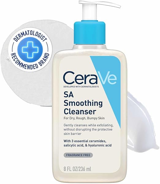 CeraVe SA Smoothing Cleanser | Face and Body Salicylic Acid Wash and Exfoliant for Normal, Dry and Rough Skin with Hyaluronic Acid, Niacinamide and Ceramides| Fragrance Free Non-Comedogenic | 236 ML