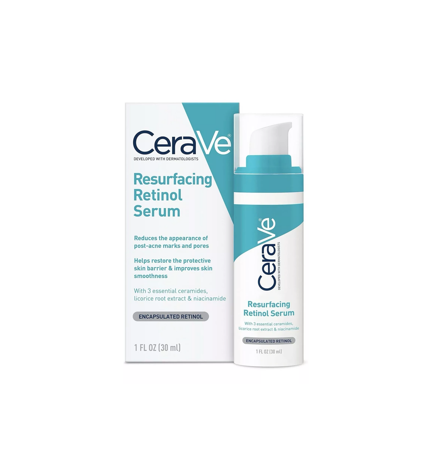 CeraVe Retinol Serum for Post-Acne Marks and Skin Texture | Pore Refining, Resurfacing, Brightening Facial Serum with Retinol and Niacinamide | Fragrance Free, Paraben Free & Non-Comedogenic| 1 Oz